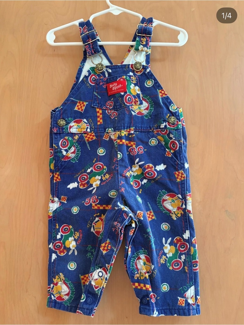 Vintage OshKosh B'gosh Racing Rabbits Print Overalls